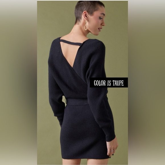 New Francesca’s Loraine Taupe Fall Winter Sweater Dress - Picture 4 of 5